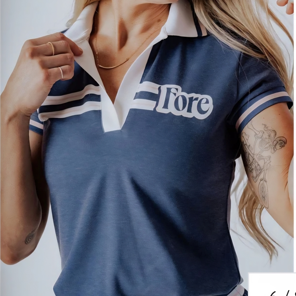 Fore Women's Navy Polo Top with White Trim
